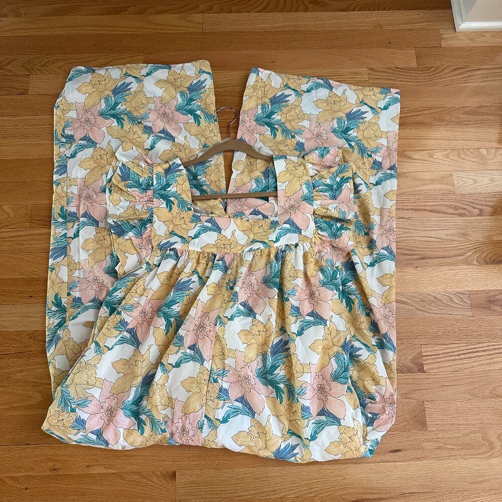 Hayden Floral Ankle Cropped Pants & Puff Sleeve Top in Yellow, Pink & Teal